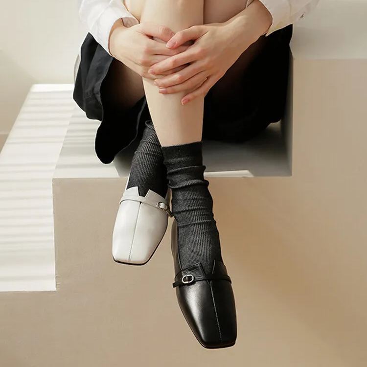 V-Cut Strap Leather Flats