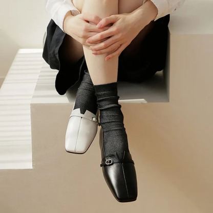 V-Cut Strap Leather Flats