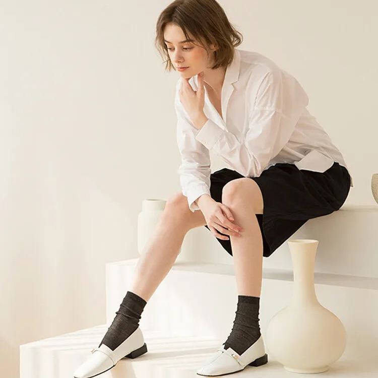 V-Cut Strap Leather Flats