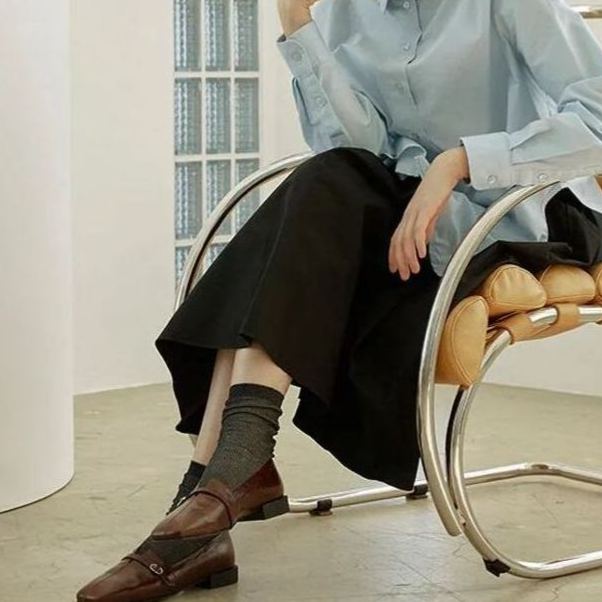 V-Cut Strap Leather Flats