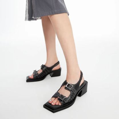Square toe stitch double buckle