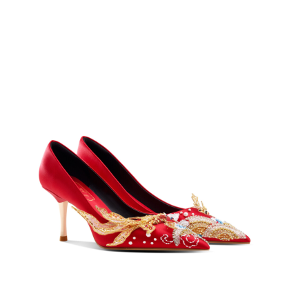 Embroidered Red Wedding Shoes 
