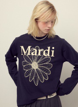 [K] MARDI TSHIRT LONG SLEEVE FLOWERMARDI NAVY CREAM, TSHIRT_LONG_SLEEVE_FLOWERMARDI_NAVY_CREAM (KMD293)