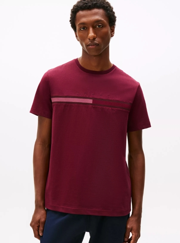 [S] READY STOCK TOMMY HILFIGER TONAL FLAG LOGO T-SHIRT, WINE RED, 78JB406-500-VLP (SRS402)