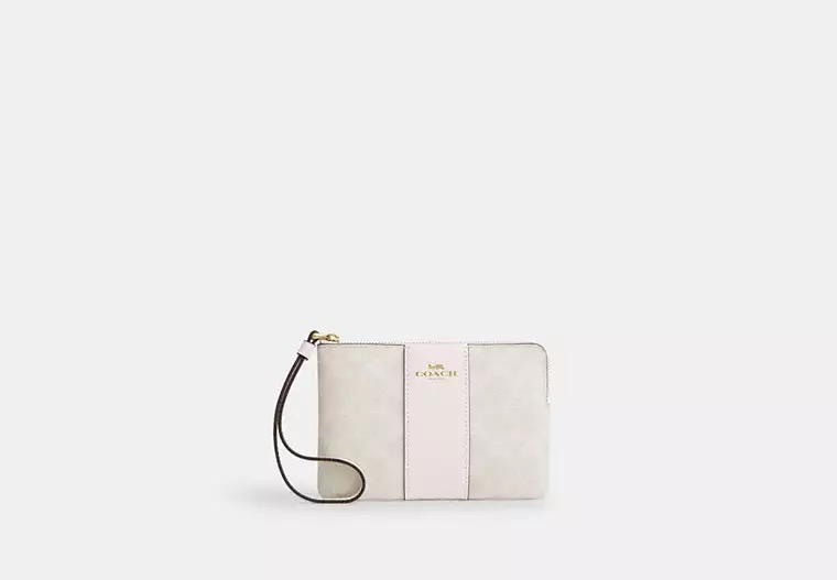 [U] COACH CORNER ZIP WRISTLET IN SIGNATURE CANVAS WITH STRIPE, GOLD/WHITE/CHALK, CW854-IMXU5 (UC29)
