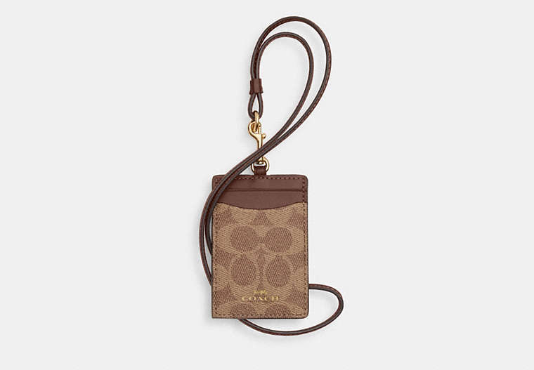 [U] COACH ID LANYARD IN SIGNATURE CANVAS, GOLD/TAN/BROWN, CZ285-IMXHE (UC22)