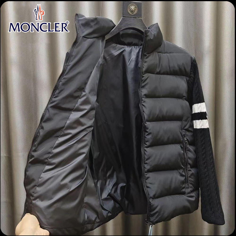 Moncler Padded Wool Zip-Up Cardigan Black/Dark Gray モンクレール パッド入りウール ジップアップ カーディガン ブラック/ダークグレー