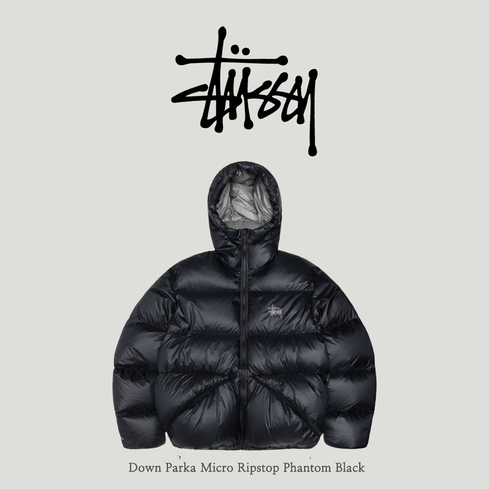 大きな Stussy ロゴ入りブラック ジャケット