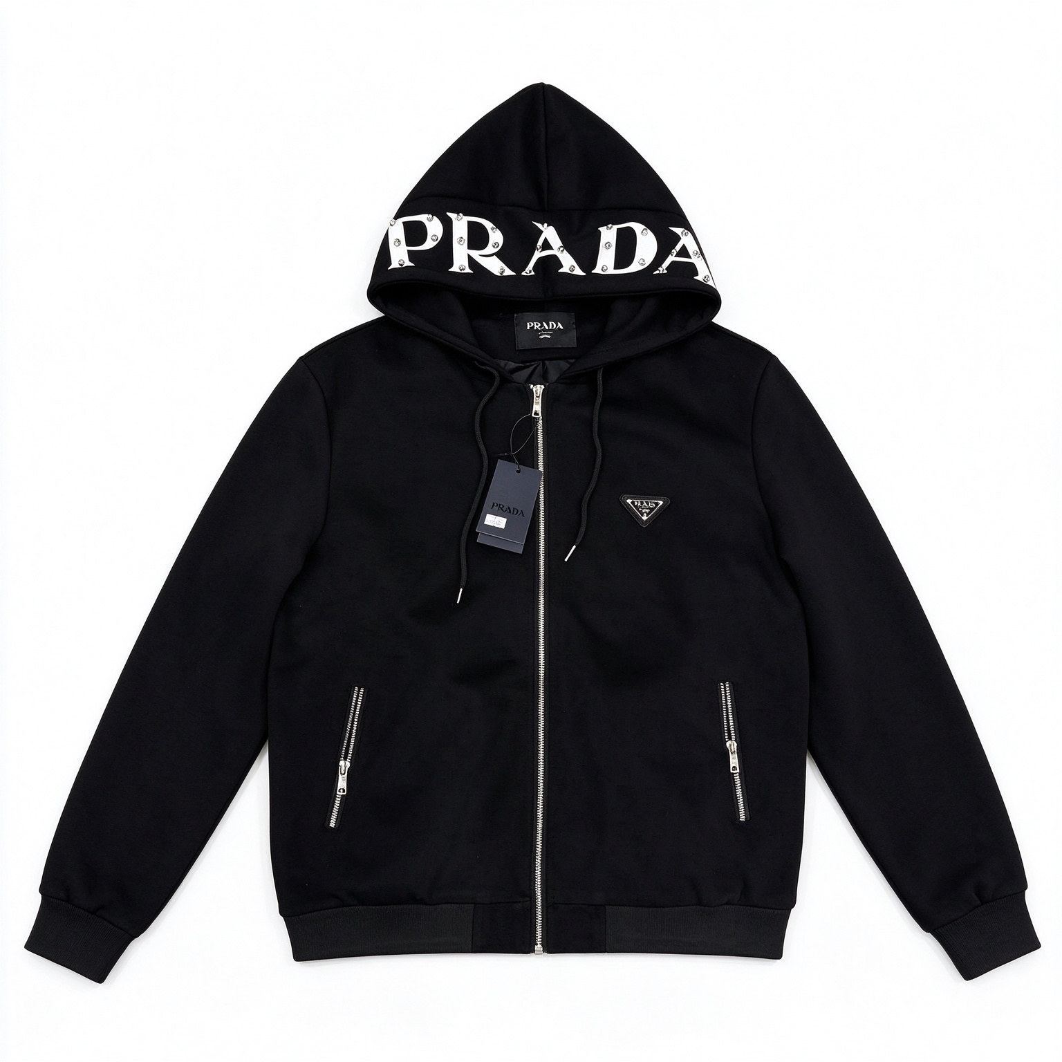 【PRADA】2026 新作 リベット装飾 パーカージャケット フード付き 万能コーデアウター