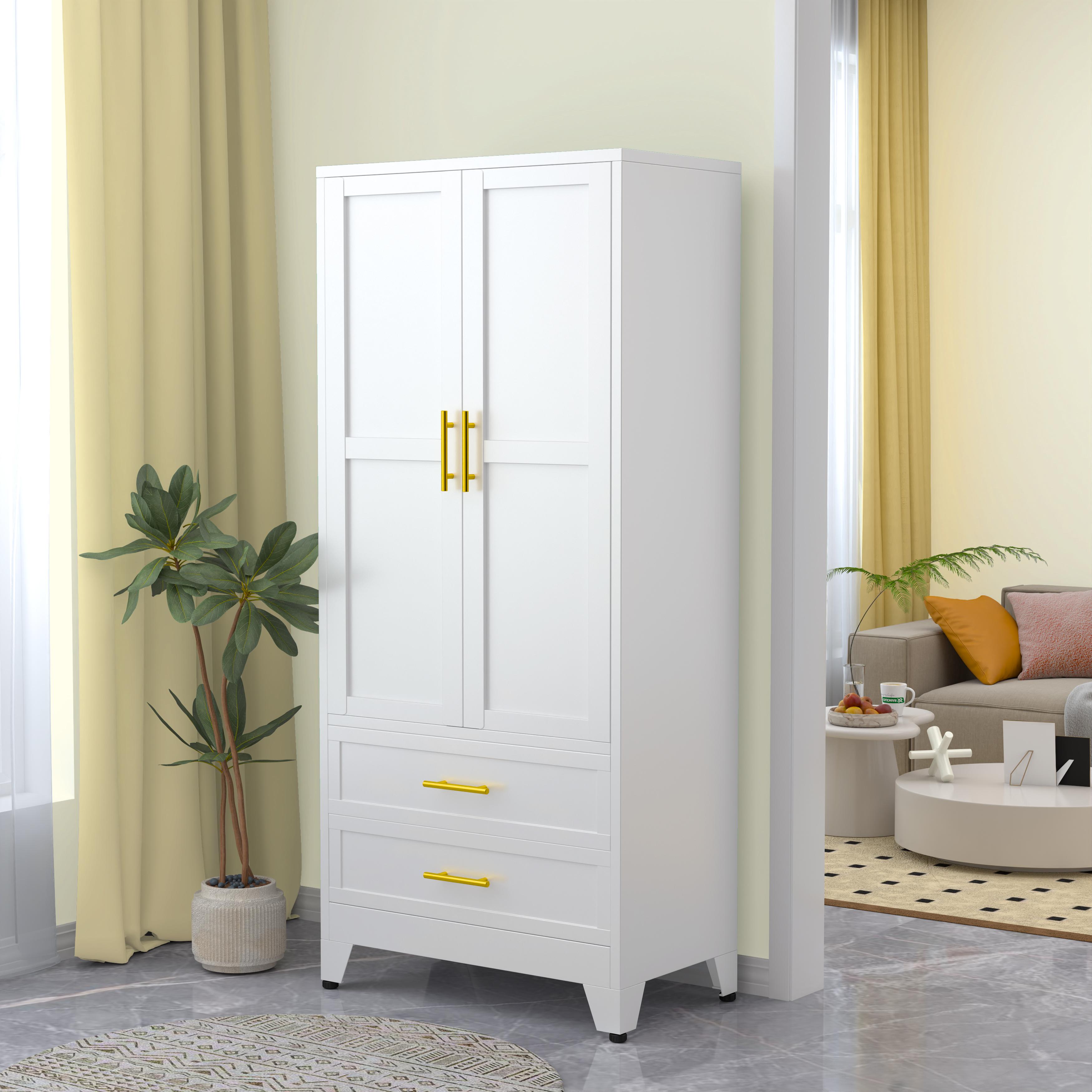 Metal Wardrobe Closet with 2 Doors & 2 Drawers, 71"" Tall Armoire Wardrobe Closet with Hanging Rods and Adjustable Shelf, Steel Wardrobe Storage Cabinet for Bedroom, Large mothersdaygift
