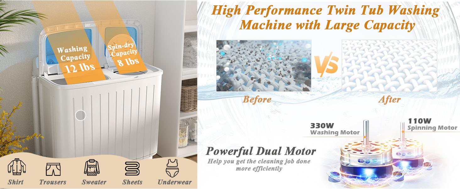 COSTWAY Portable Washing Machine, 13/20/26lbs Mini Twin Tub Washing Machine w/Drain Pump, Semi Automatic Compact Washer & Sipnner, Portable Washer Dryer Combo for Apartments Dorms RV Camping,4th of july decor, dad gift COSTWAY Portable Washing Machine, 13/20/26lbs Mini Twin Tub Washing Machine w/Drain Pump, Semi Automatic Compact Washer & Sipnner, Portable Washer Dryer Combo for Apartments Dorms RV Camping,4th of july decor, dad gift