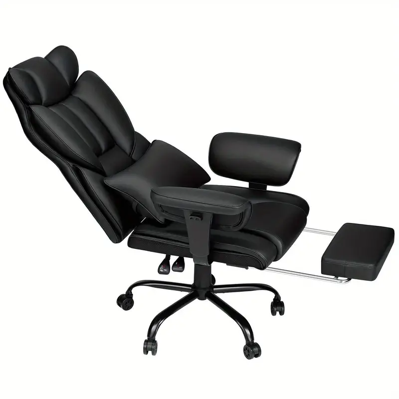 Silla de     y   con soporte lumbar de masaje, silla de   reclinable de 450   con reposapi&eacute;s, silla ergon&oacute;mica   resistencia con reposabrazos acolchados ajustables, silla de cuero para   pesadas, regalo de Navidad. detalles 1
