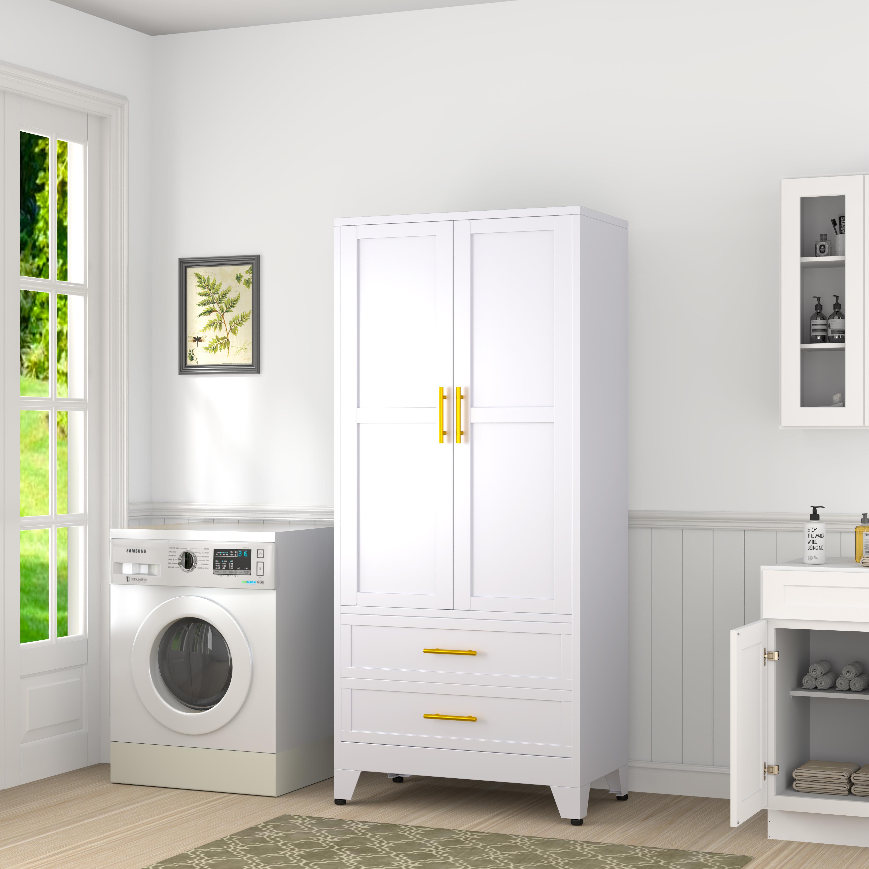 Metal Wardrobe Closet with 2 Doors & 2 Drawers, 71"" Tall Armoire Wardrobe Closet with Hanging Rods and Adjustable Shelf, Steel Wardrobe Storage Cabinet for Bedroom, Large mothersdaygift