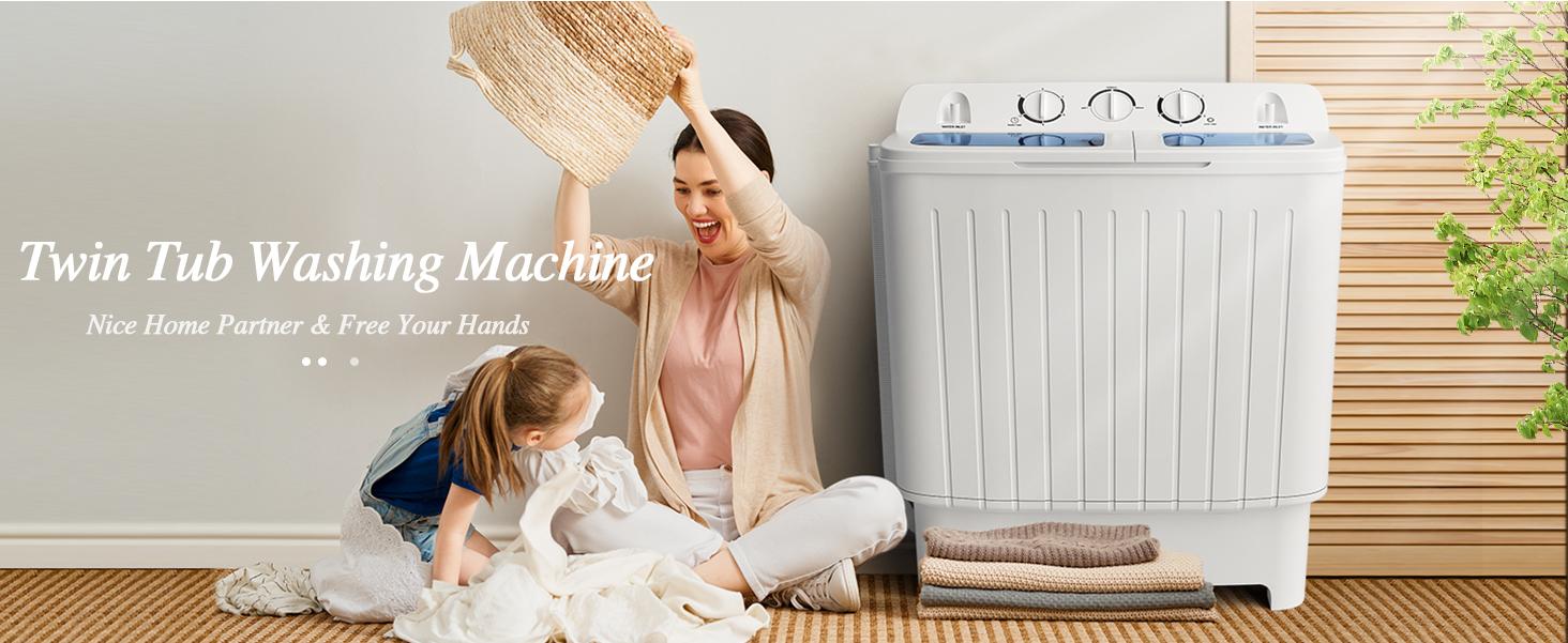 COSTWAY Portable Washing Machine, 13/20/26lbs Mini Twin Tub Washing Machine w/Drain Pump, Semi Automatic Compact Washer & Sipnner, Portable Washer Dryer Combo for Apartments Dorms RV Camping,4th of july decor, dad gift COSTWAY Portable Washing Machine, 13/20/26lbs Mini Twin Tub Washing Machine w/Drain Pump, Semi Automatic Compact Washer & Sipnner, Portable Washer Dryer Combo for Apartments Dorms RV Camping,4th of july decor, dad gift