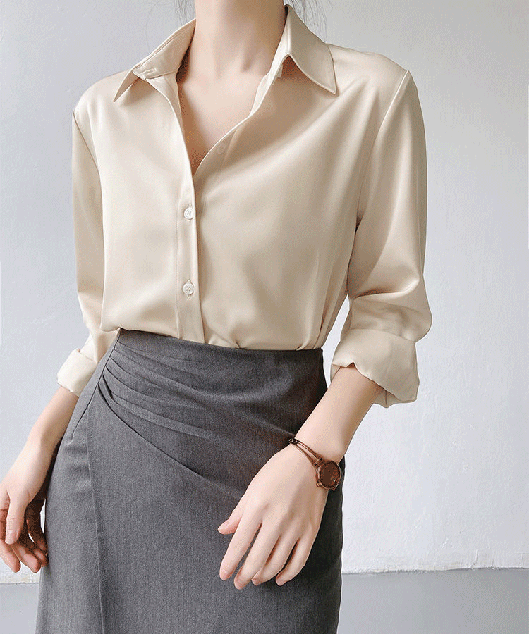 เสื้อเชิ้ตชีฟองแขนยาวสไตล์ย้อนยุค