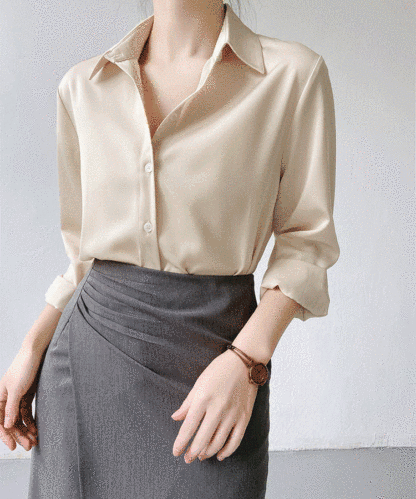 เสื้อเชิ้ตชีฟองแขนยาวสไตล์ย้อนยุค