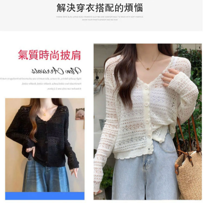 春季新款鏤空針織短外套