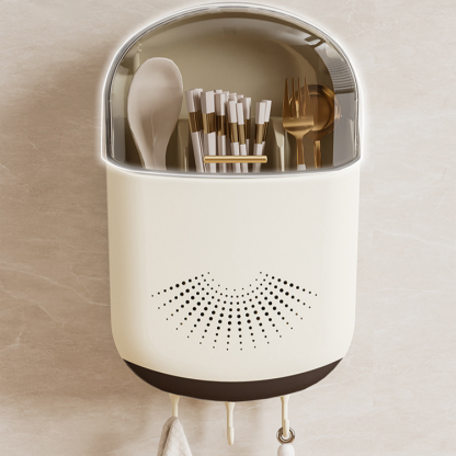 日式防塵瀝免打孔餐具壁掛收納盒