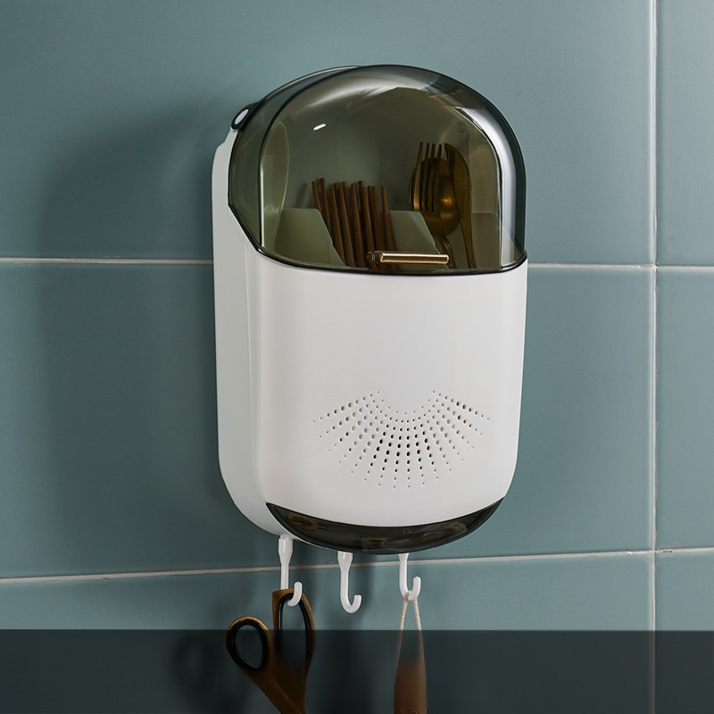 日式防塵瀝免打孔餐具壁掛收納盒