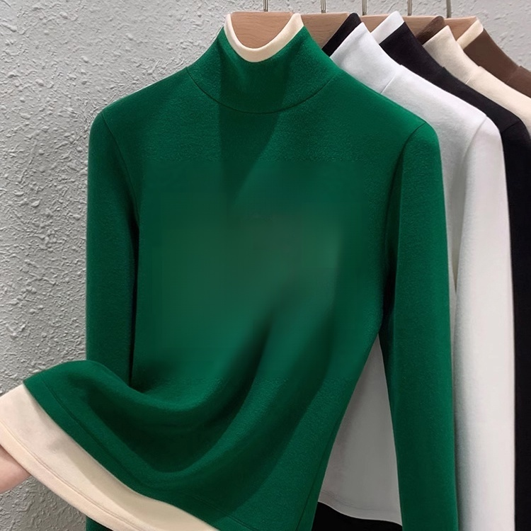 拼色假兩件德絨女士打底衫