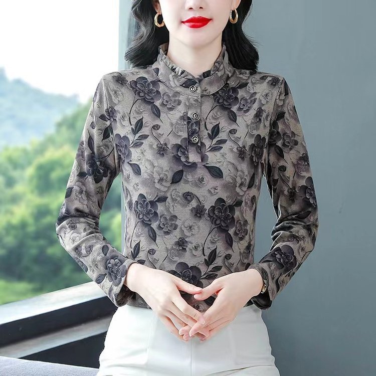 洋氣時尚荷葉領減齡打底衫