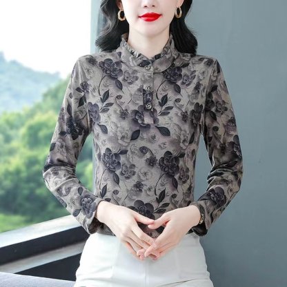 洋氣時尚荷葉領減齡打底衫