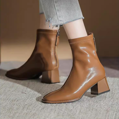 增高5cm法式方頭高跟瘦瘦靴