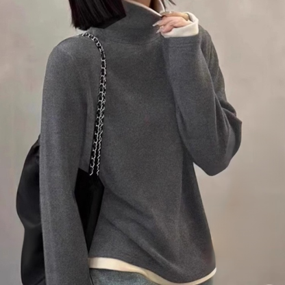 拼色假兩件德絨女士打底衫