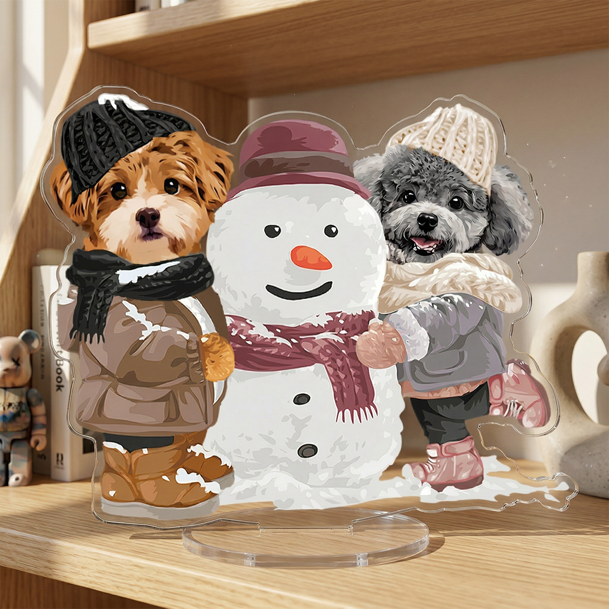カスタムフワモコ部   アクリルスタンド  雪だるまを作る 【2頭デザイン】260306-1