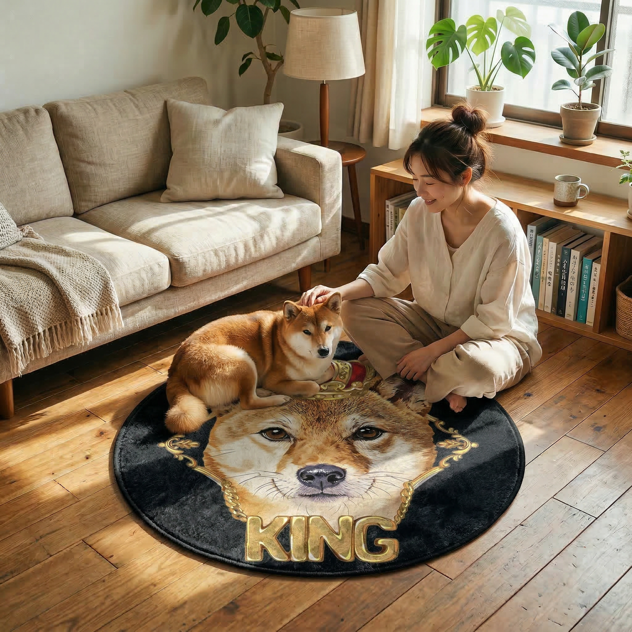 カスタムフワモコ部  ラグマット 円形  【1頭デザイン】260318-6