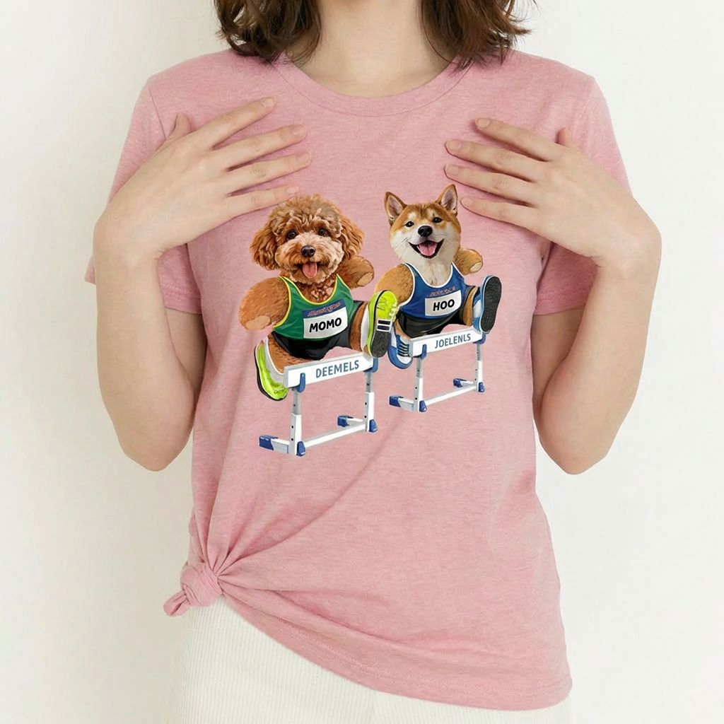 カスタムフワモコ部  プレミアムTシャツ  ハドルチャレ 2頭デザイン 260316-6