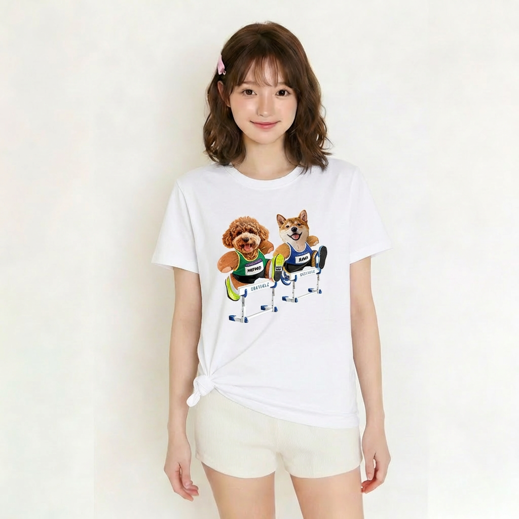 カスタムフワモコ部  プレミアムTシャツ  ハドルチャレ 2頭デザイン 260316-6