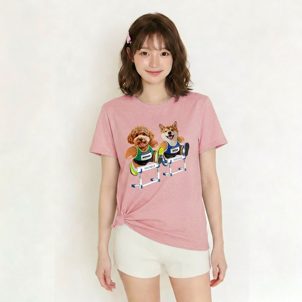 カスタムフワモコ部  プレミアムTシャツ  ハドルチャレ 2頭デザイン 260316-6