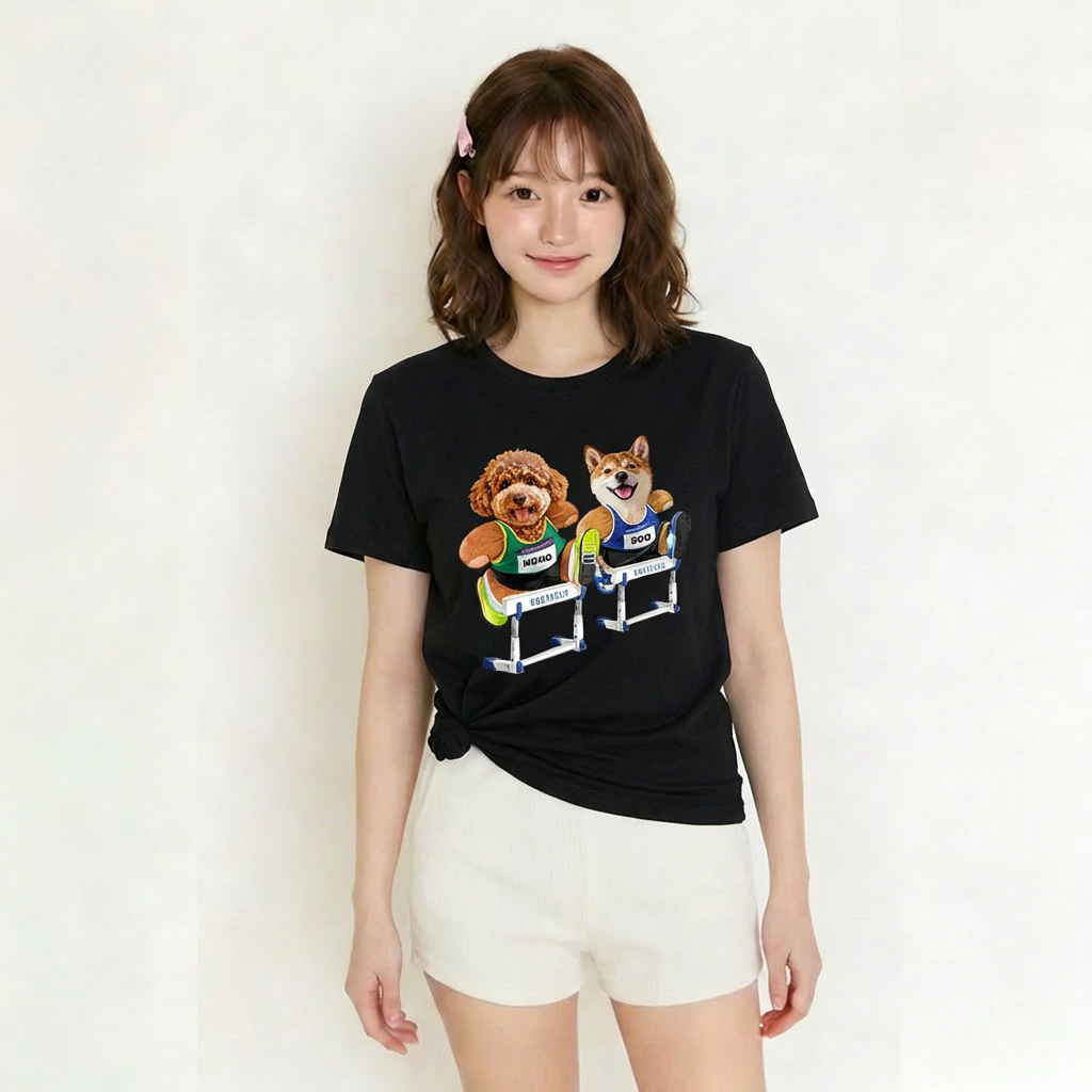 カスタムフワモコ部  プレミアムTシャツ  ハドルチャレ 2頭デザイン 260316-6