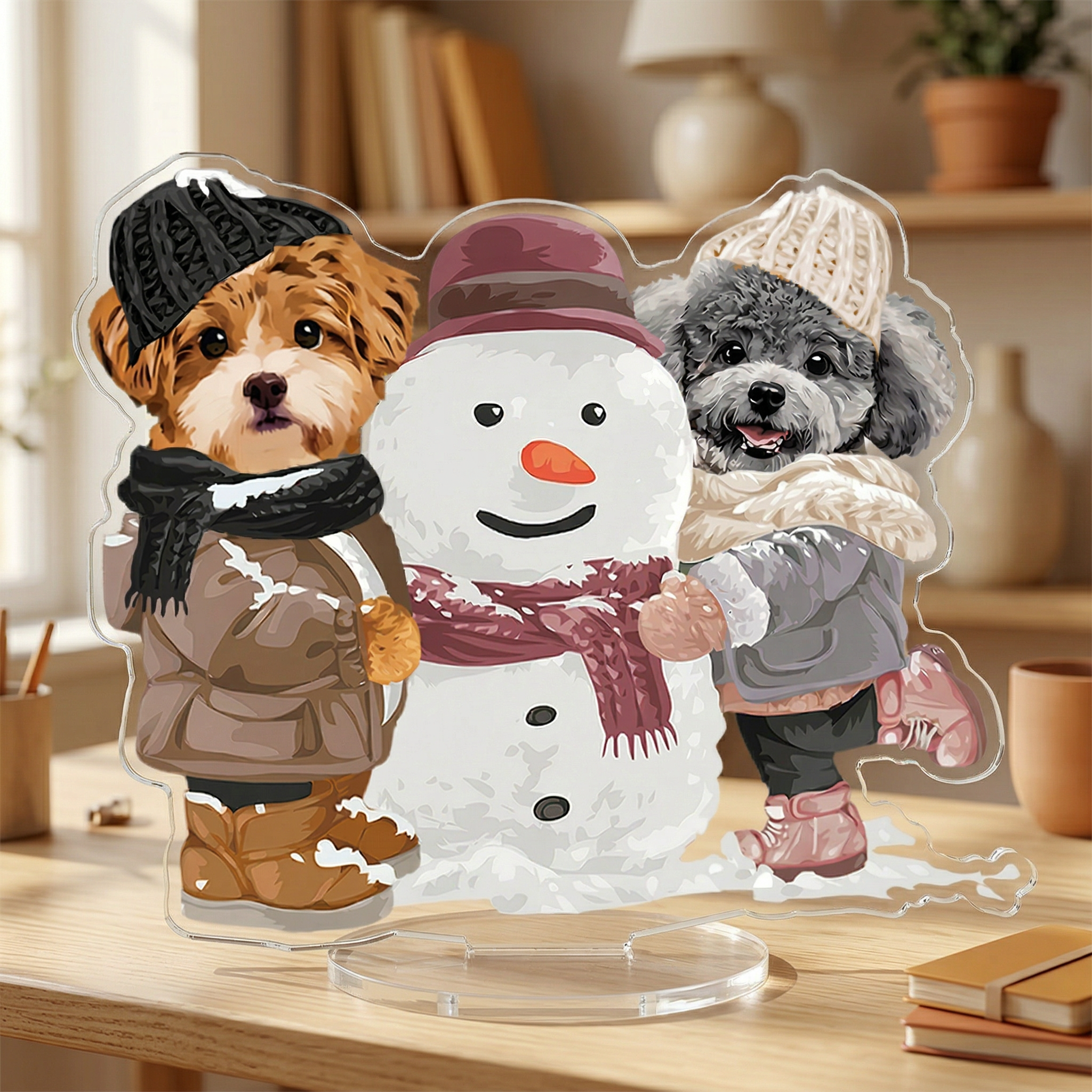 カスタムフワモコ部   アクリルスタンド  雪だるまを作る 【2頭デザイン】260306-1
