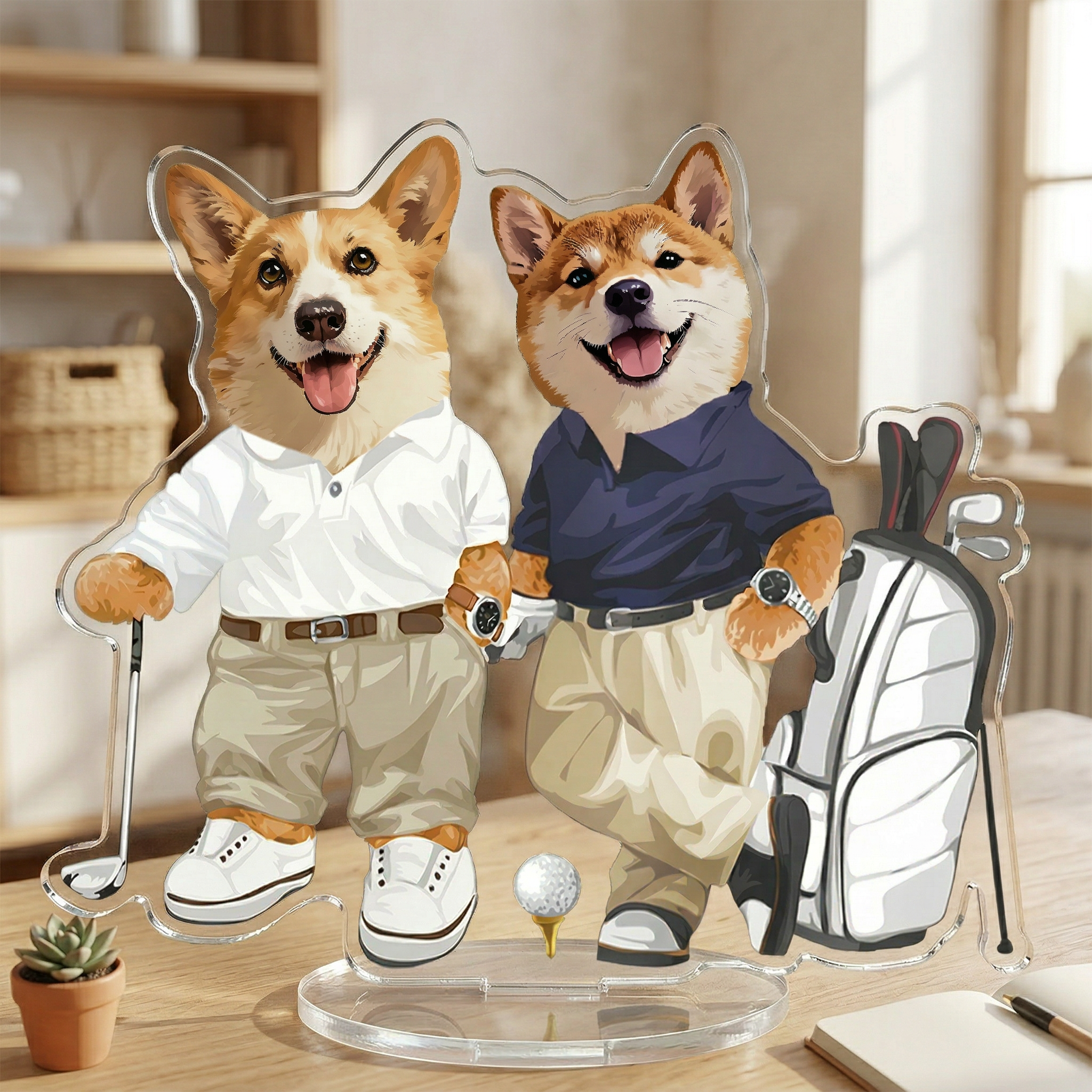 カスタムフワモコ部   アクリルスタンド   ゴルフ紳士 【2頭デザイン】260306-3