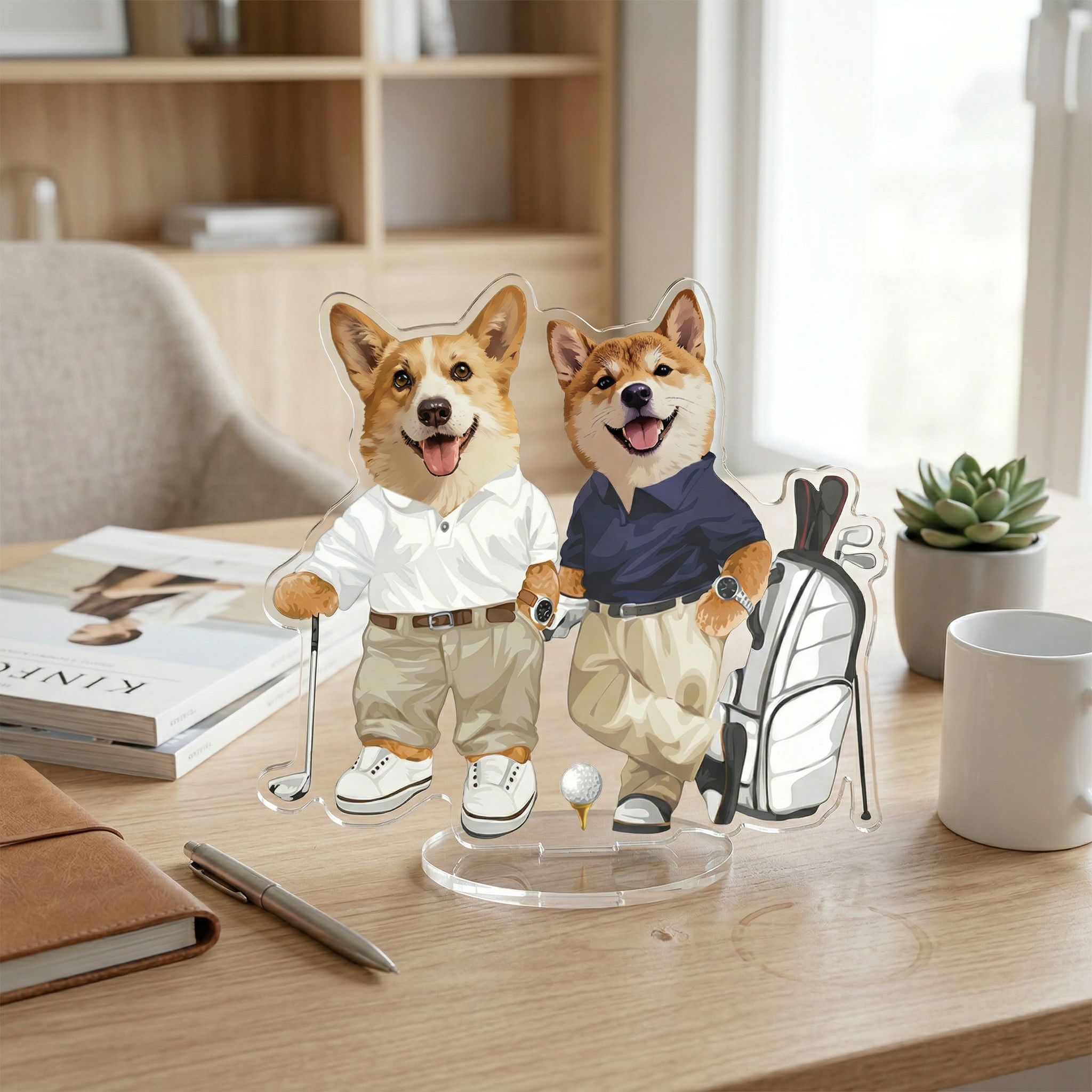 カスタムフワモコ部   アクリルスタンド   ゴルフ紳士 【2頭デザイン】260306-3