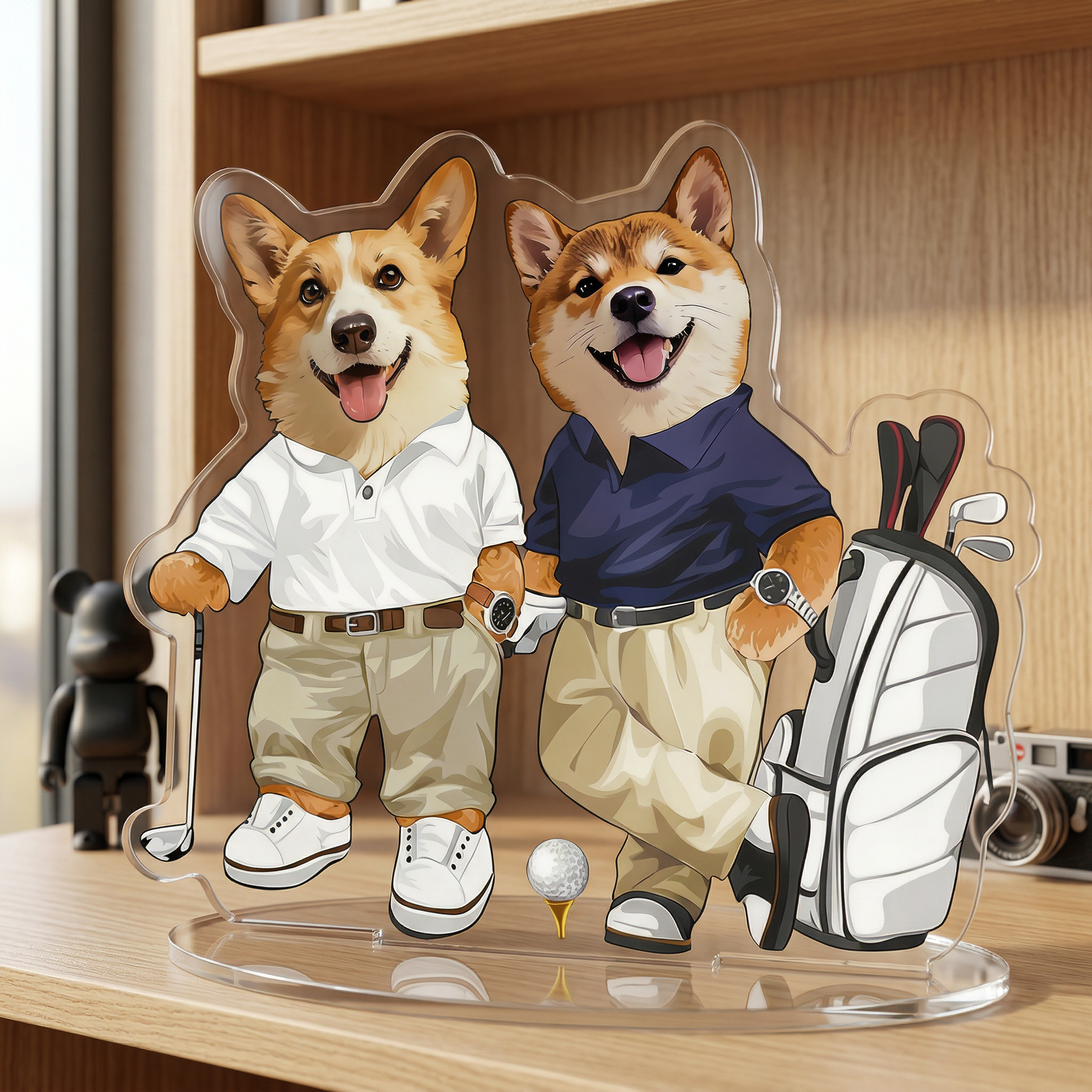 カスタムフワモコ部   アクリルスタンド   ゴルフ紳士 【2頭デザイン】260306-3