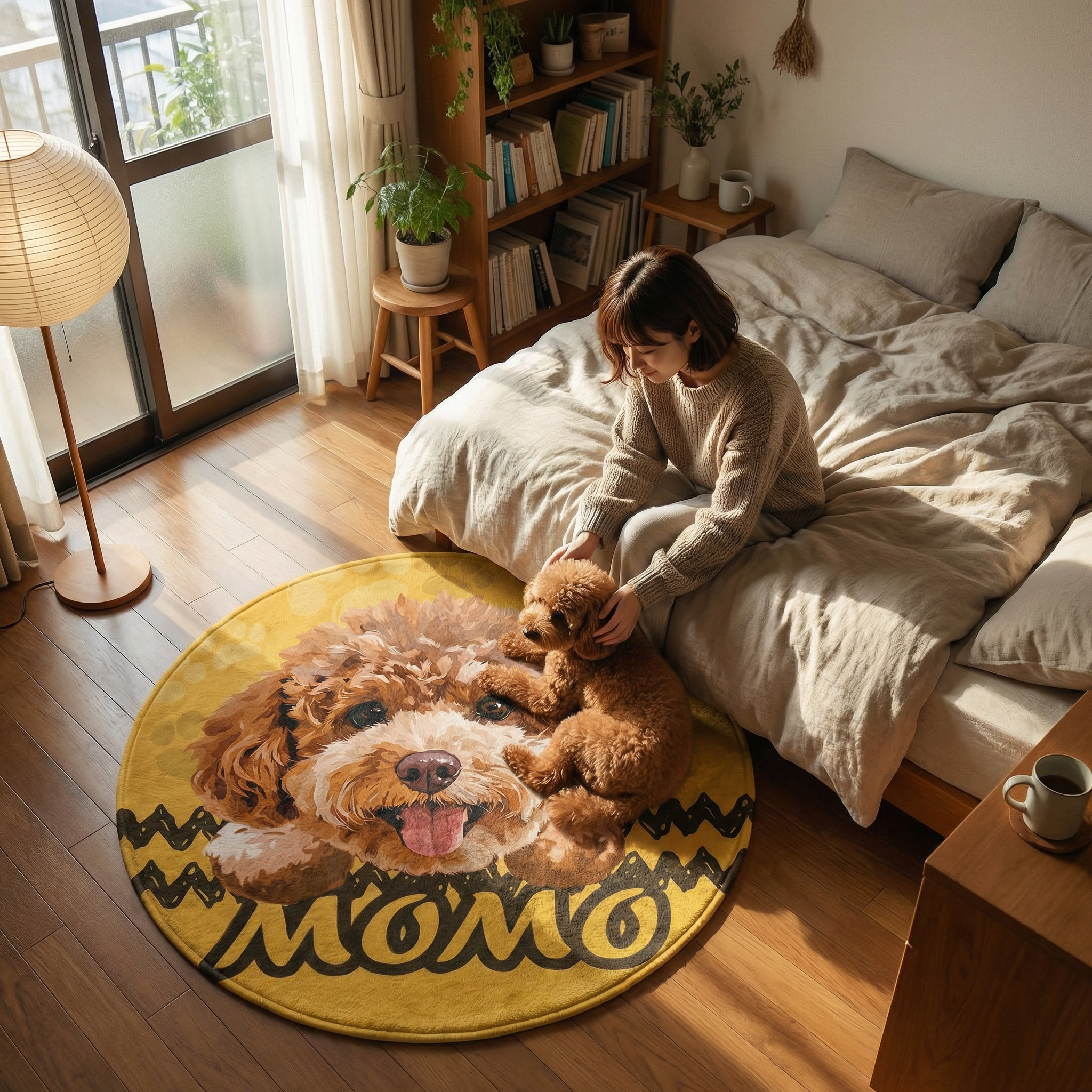 カスタムフワモコ部  ラグマット 円形  【1頭デザイン】260318-2