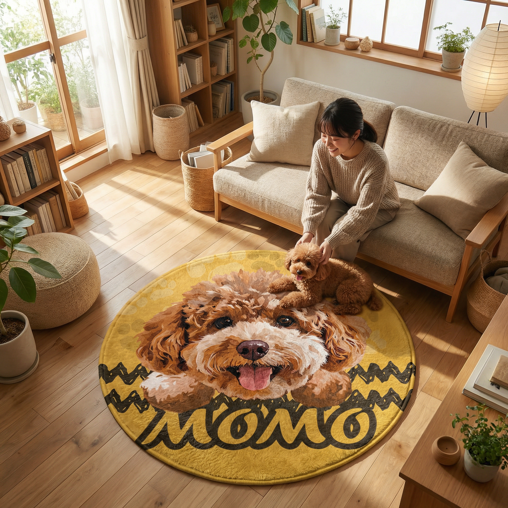 カスタムフワモコ部  ラグマット 円形  【1頭デザイン】260318-2