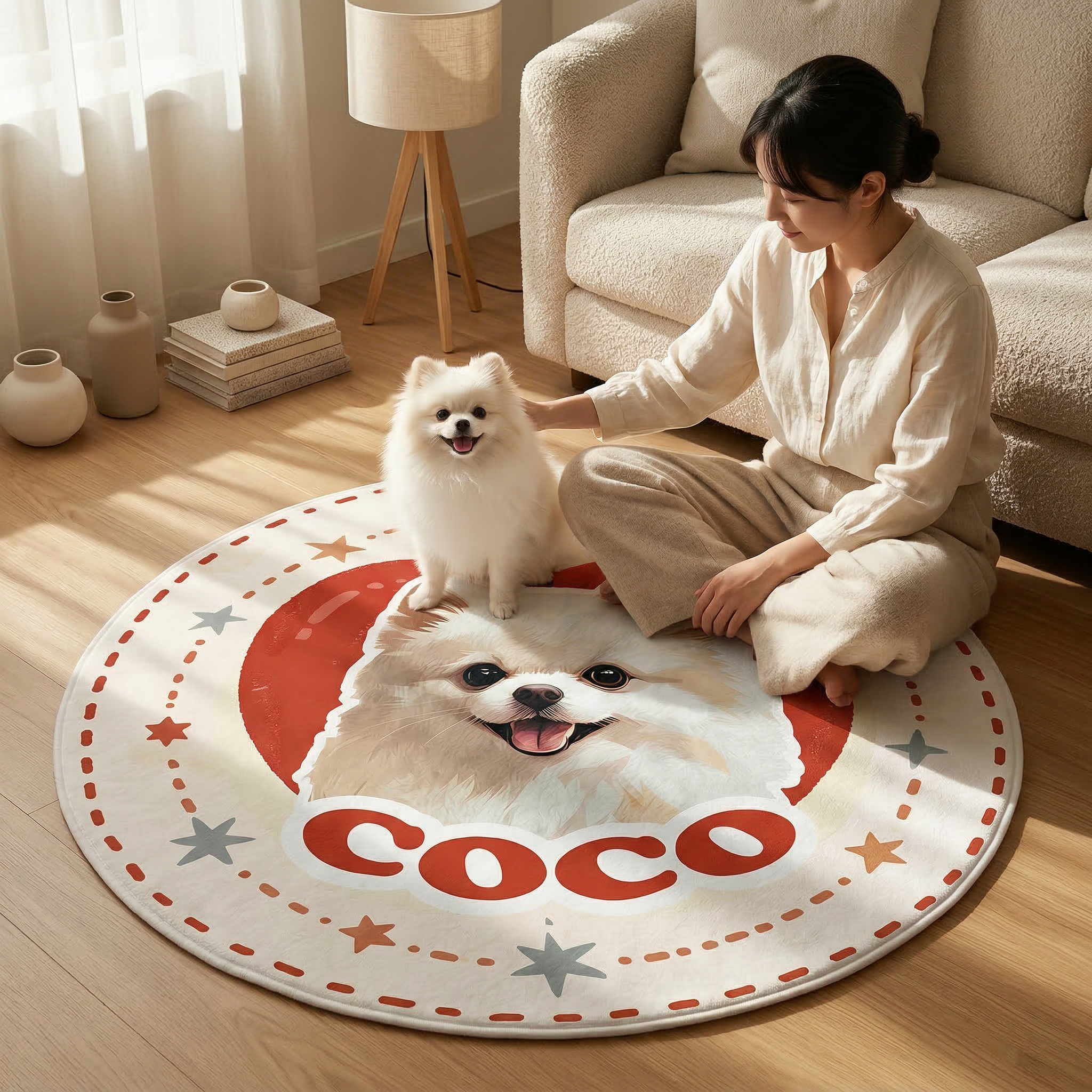 カスタムフワモコ部  ラグマット 円形  【1頭デザイン】260318-3