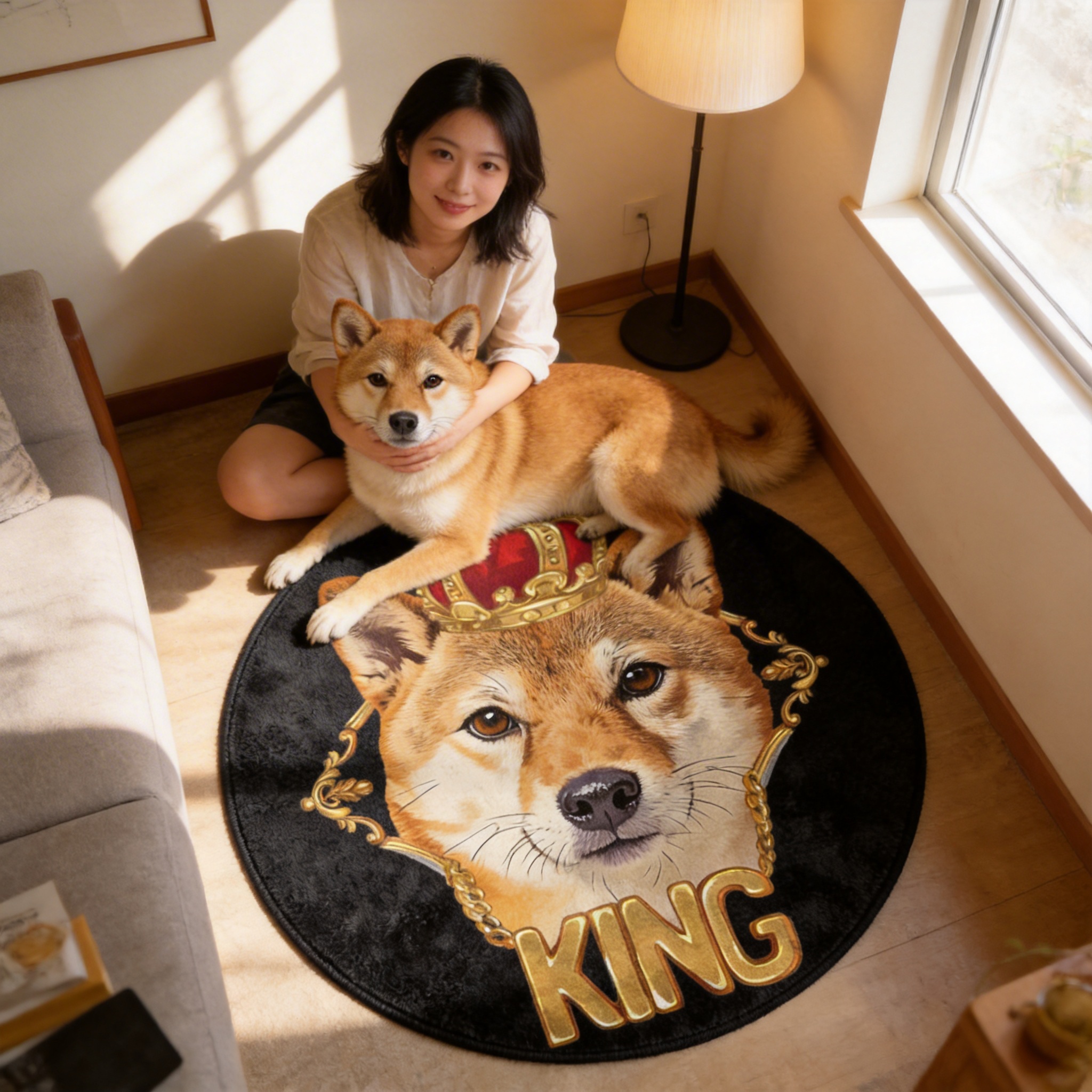 カスタムフワモコ部  ラグマット 円形  【1頭デザイン】260318-6