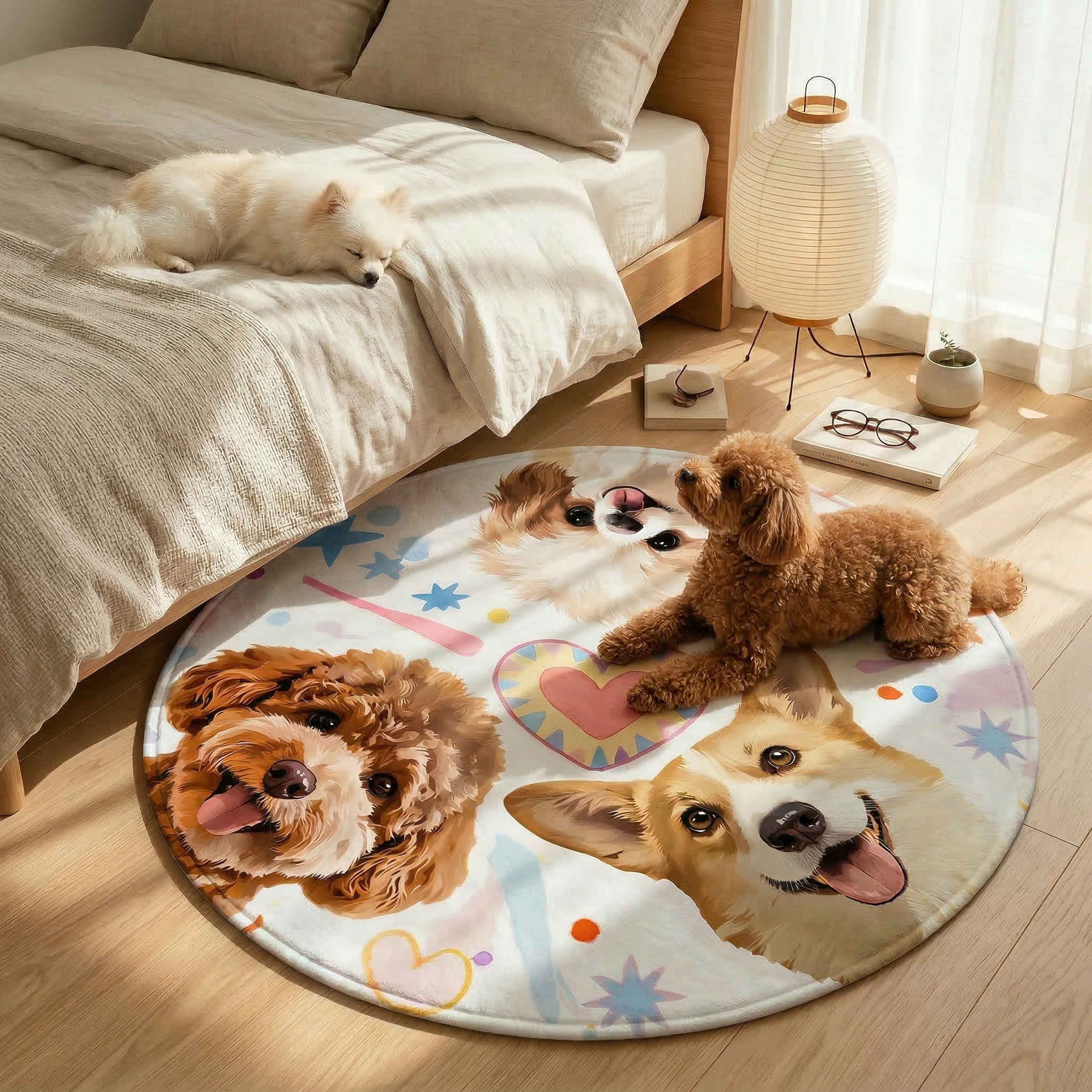 カスタムフワモコ部  ラグマット 円形  【3頭デザイン】260318-8