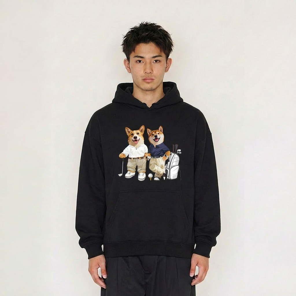 カスタムフワモコ部 　パーカー   ゴルフ紳士  3頭デザイン 251223-2