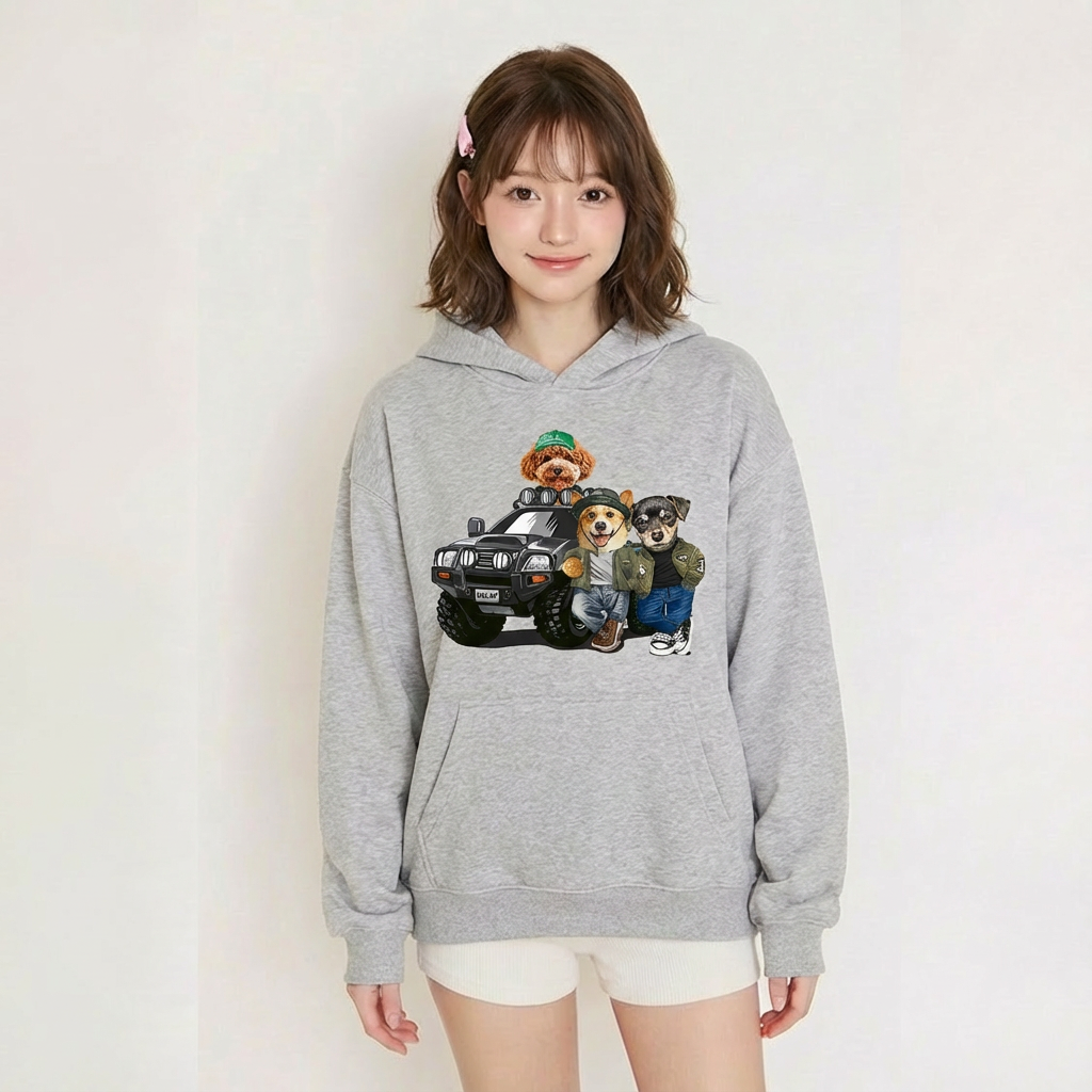 カスタムフワモコ部 　パーカー   オフロード冒険  3頭デザイン 251222-3