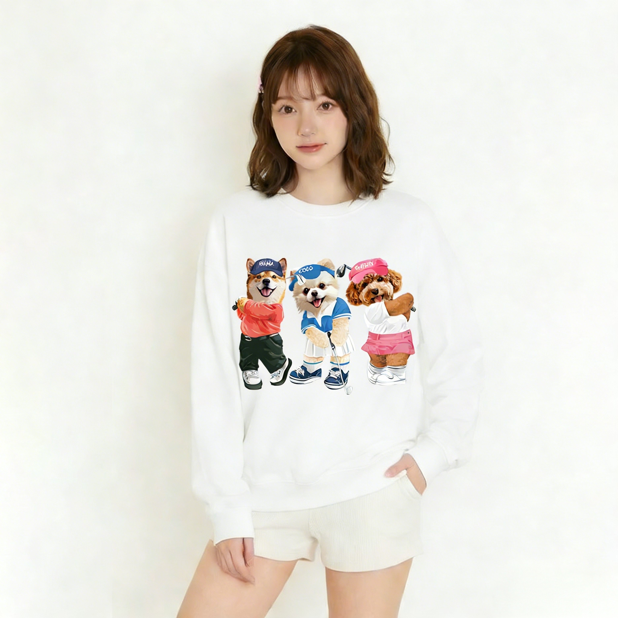 カスタムフワモコ部 　トレーナー   ゴルフスクワッド  3頭デザイン251222-4