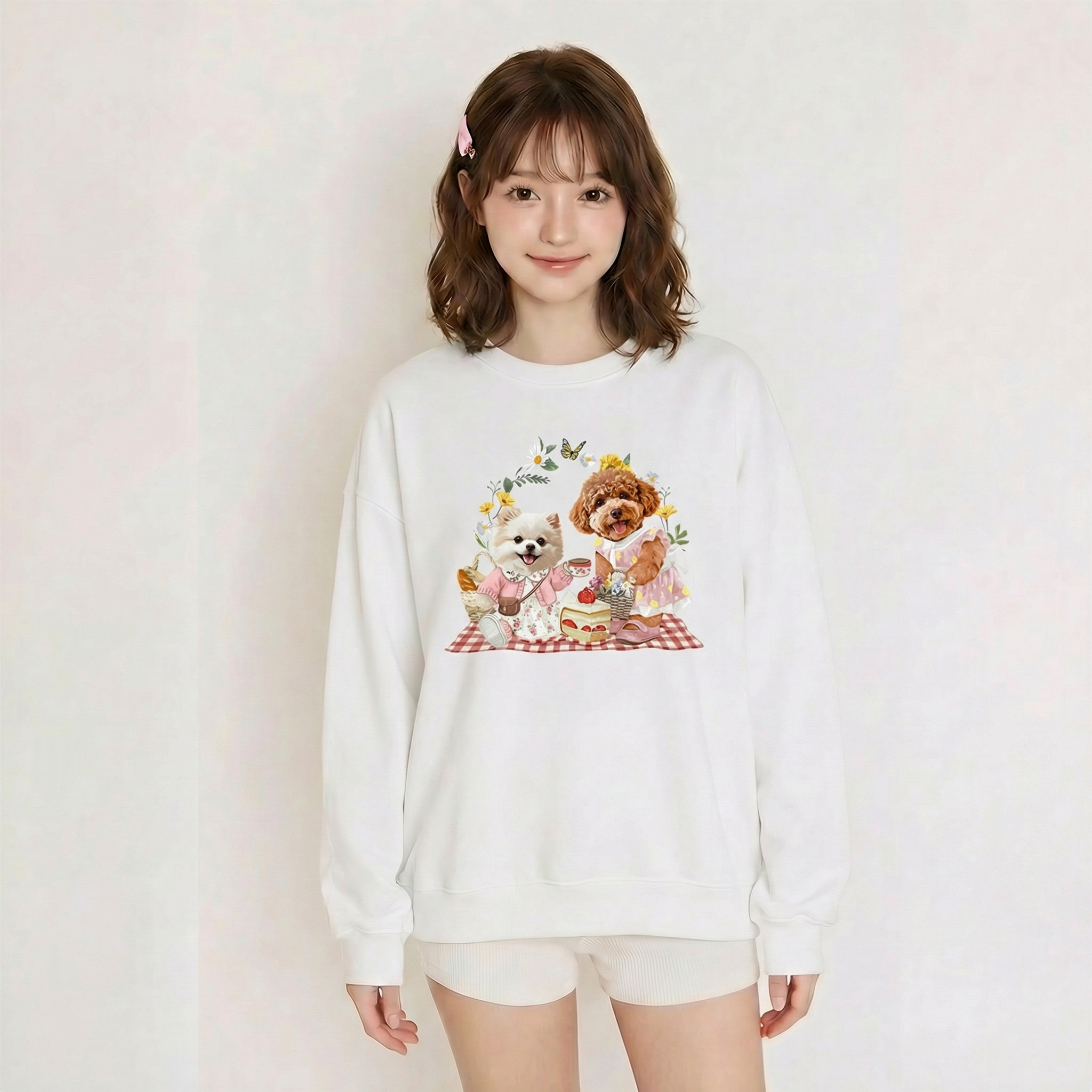 カスタムフワモコ部 　トレーナー ピクニック 2頭デザイン26115-7