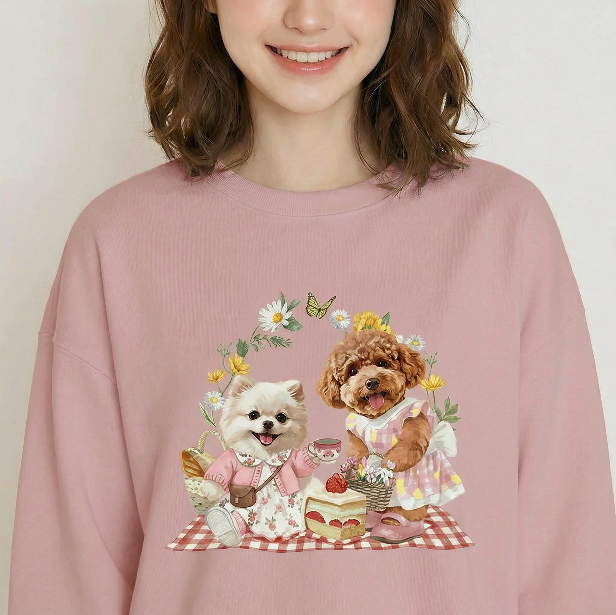 カスタムフワモコ部 　トレーナー ピクニック 2頭デザイン26115-7