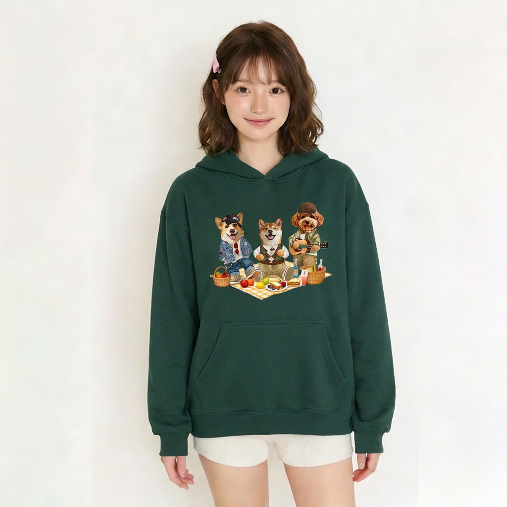 カスタムフワモコ部  パーカー  ピクニック 3頭デザイン26123-5