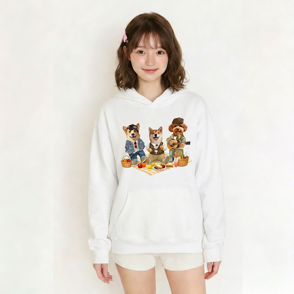 カスタムフワモコ部  パーカー  ピクニック 3頭デザイン26123-5
